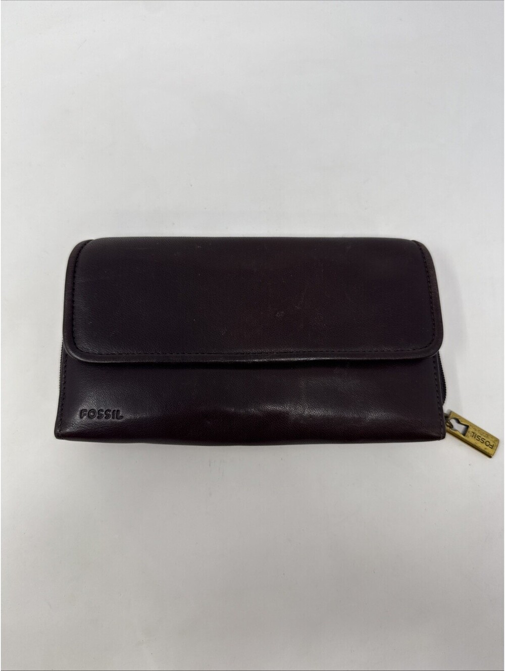 Fossil Leather Wallet Checkbook Holder Organizer Eyeglass Pen Holder